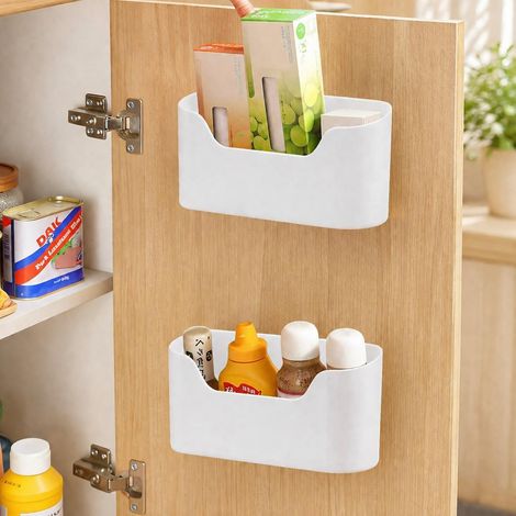 Selbstklebende Wandaufbewahrungsbox für Küchenschranktüren, ideal zur Aufbewahrung von Kleinigkeiten, sowie für Bad und Kühlschrank. Platzsparender, selbstklebender Wandorganizer aus Kunststoff. (1/5)