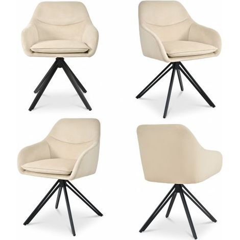 Bon Furni Terciopelo Silla de comedor Blanco Marfil, Set de 4, giratoria 360°, acolchada gruesa, ergonómica con reposabrazos (1/5)