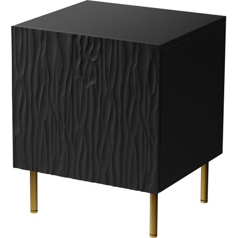Mesita de noche JUNGLE set de dos frente fresado placa MDF negro mate