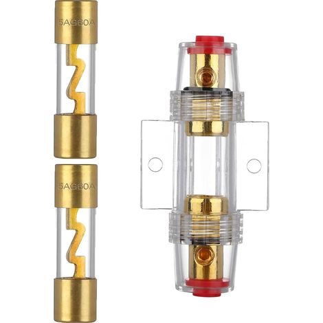 Porte-fusibles AGU 60 A plaqué or - Avec 2 fusibles AGU 60 A - Tube en verre pour protection audio automobile (1/5)