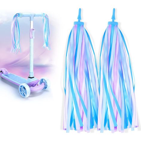 Paire de rubans décoratifs pour guidon de vélo, accessoires pour vélos enfants, pompons et rubans colorés pour guidon de vélo, trottinette ou vélo enfant.