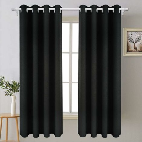 Thermal Insulated Blackout Curtain L140cm x H175cm, 2 Panels Insulated Curtains with 3 Layers of 100% Polyester, Modern Eyelet Interior Curtain Bedroom Elegant Black, for Living Room&Room (1/5)