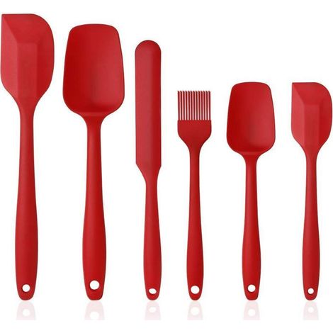 Silikon Spatel Set 6 Stück Rot Hitzebeständig für Küche & Backen