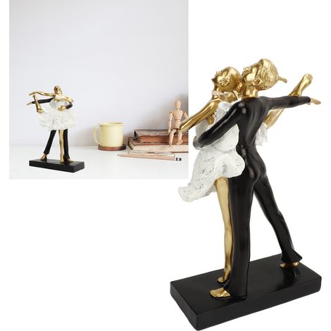 Elegante estatua de pareja de bailarines de ballet hecha de resina color oro 7130W-02, decoración romántica para el hogar (1/5)