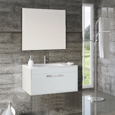 Mueble de baño Florencia 3 piezas ( mueble + lavabo + espejo). Se envía montado 60CM Blanco Brillo