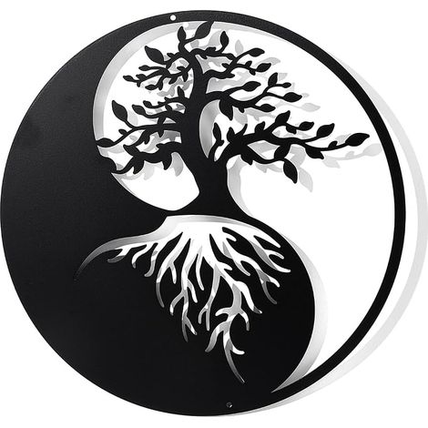 Arbre de Vie Décoration Murale en Métal, 30cm Mur Art Noir Tenture Murale Décor Silhouette Mur Art de Bains Bureau Jardin Hôtel Décoration Murale (1/5)
