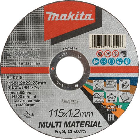 E-10718 Disco da taglio sottile 115 x 1,2 x 22,23 mm, C46T, Multimateriale