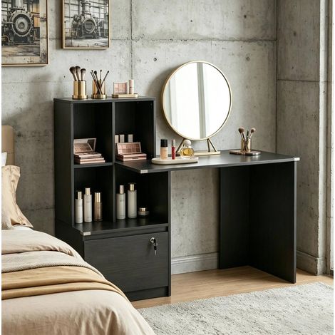 Schreibtisch mit Regal 126x50x109 cm aus Spanplatte, Schwarz – MEUBLIV (1/5)