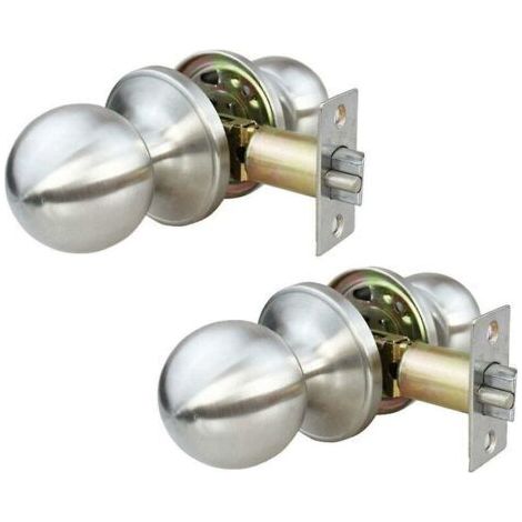 Set Of 2 Less Steel Door S Keyless Door Knobs Interior Bed Kit Bath Laundry (1/4)