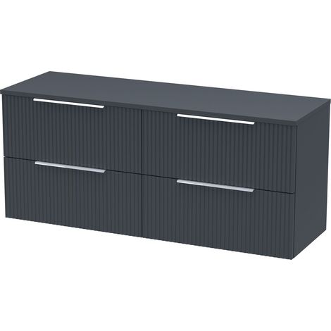 Tixall Fluted 4 Drawer Wall Hung Vanity Unit with Worktop Basin, Dark Grey, 1200mm (1/4)