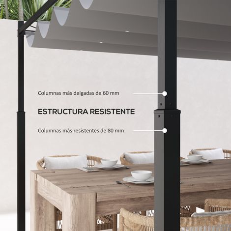 Pergola de jardin 3x3m avec toit rétractable et fixation magnétique, protection UV30+, poteaux et crochets en métal, grise (1/5)