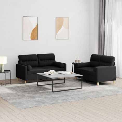 2-tlg. Sofagarnitur mit Kissen Schwarz Stoff (1/5)