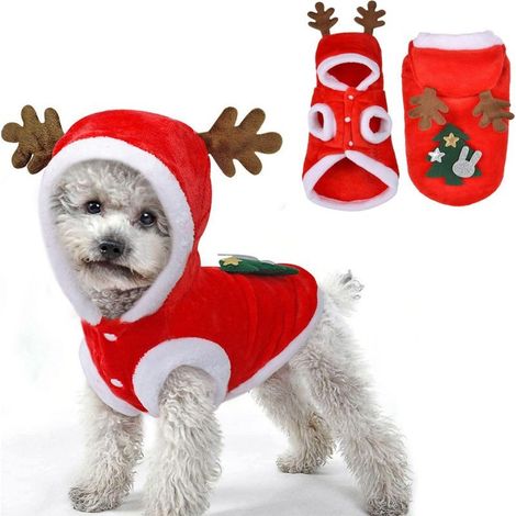(L) Tenues de Noël pour chien, chat, costume de Noël pour chien, pulls de Noël, manteau à capuche, chapeau, vêtements pour animaux de compagnie, renne, déguisement amusant de Père Noël, cosplay, fête (1/5)
