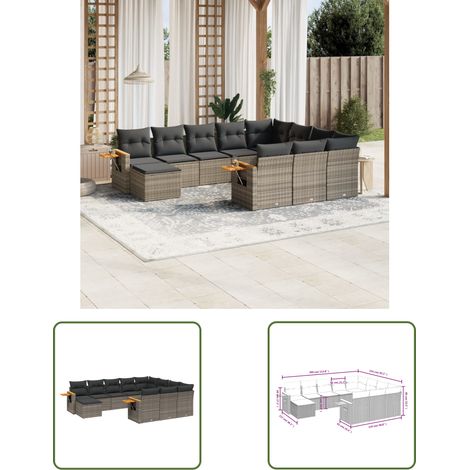 The Living Store 11-tlg. Garten-Sofagarnitur mit Kissen Grau Poly Rattan - Gartenmöbel Set - Gartensorte - Lounge Möbel - Outdoor Sofa - Rattan Gartenmöbel (1/3)