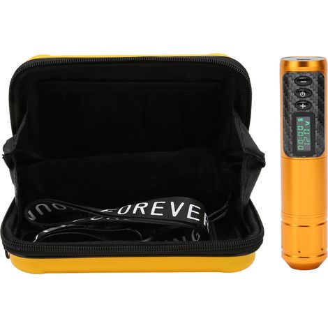 Kit de tatouage rotatif sans fil 2-en-1, stylo avec aiguilles cartouches, affichage OLED, course 3,5mm, alimentation 1800mAh, doré (1/5)