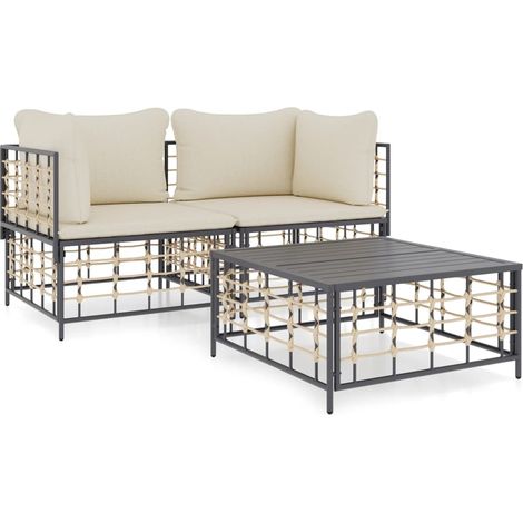 Maison Exclusive - Juego de muebles de jardín 3 pzas cojines antr (1/5)