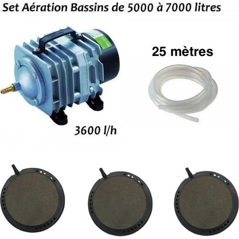 Set Pompe à air Bassin De Jardin De 5000, 4000, 7000 bulleurs disque 7,5 cm
