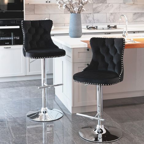 Chaise de bar pivotante réglable en velours noir HAVRYA (1/5)