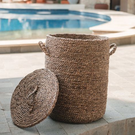 Panier à linge et coffre de rangement en jacinthe d'eau avec couvercle M L XL - PANGIVO
