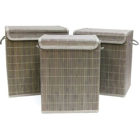 Panier à linge avec couvercle en bambou GRIS - L - SILUMEN (1/5)