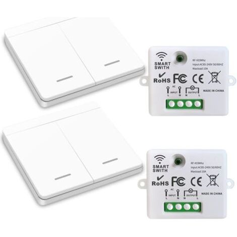 BUNTHAUS Interrupteur d'éclairage sans fil, interrupteur de sécurité de l'émetteur RF et contrôleur de récepteur 10A, installation facile pour lampe jusqu'à 1500W (1/5)