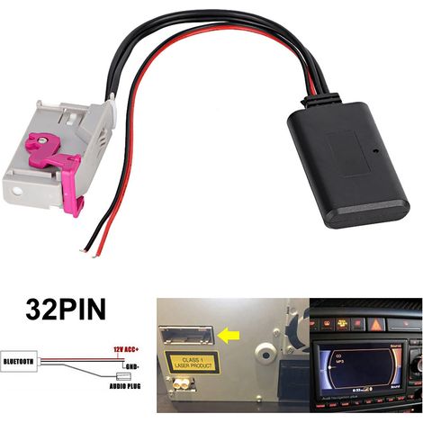 Adaptateur 32 broches Bluetooth Voiture Kit Mains Libres RNSE Compatible Audi A3 A4 A6 A8 TT R8 Câble Aux (1/5)