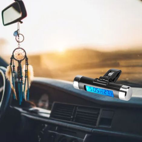 Thermomètre LCD à pince pour camion ou voiture, horloge numérique rétroéclairée bleue (1/5)