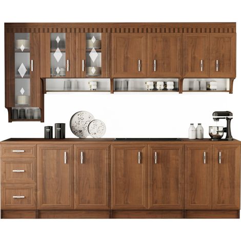 Conjunto de cocina Houston 454 , 260x60cm, Encimera, Aglomerado laminado, Vidrio, MDF (1/4)