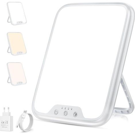 Lampe de luminothérapie, 10000 Lux Lampe de Photothérapie avec Fonction Mémoire & 4 Minuteur, 3 Température de Couleur Lampe de Jour Luminosité Réglable en Continu Pour Bureau/Maison (1/4)