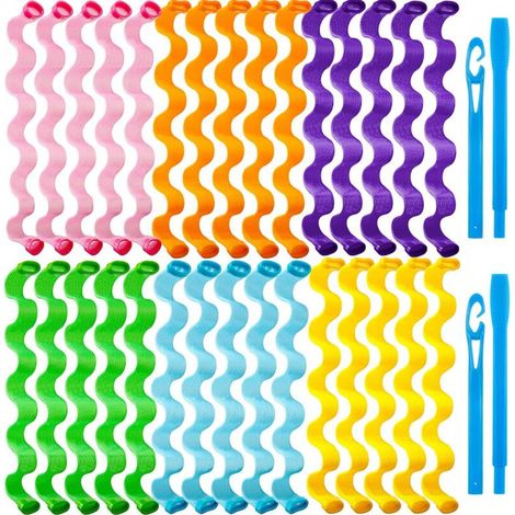 Kit per arricciare i capelli senza calore con 30 bigodini a spirale e 2 uncini per intrecciare (1/4)