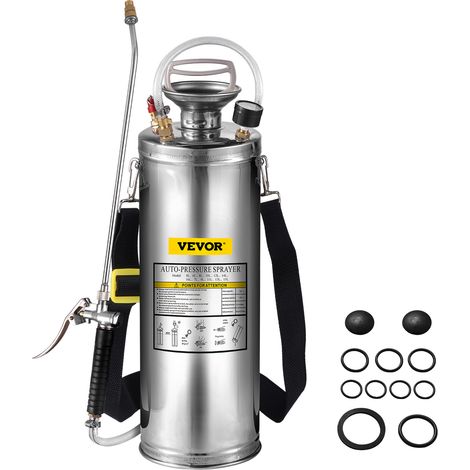 Vevor – Pulvérisateur inox 10L – Pompe manuelle 1,5-4,0 bar – Longueur de lance 51 cm – Pour désinfection et nettoyage général