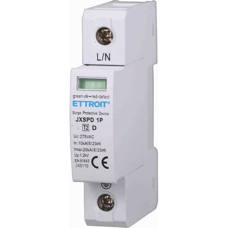 Scaricatore di sovratensione 220V Tipo T2 1 Polo 275V 10kA-20kA Occupa 1 Moduli DIN Ettroit JX5110