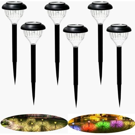 6 lampes solaires extérieures jardin, éclairage blanc chaud et multicolore, motif projeté au sol, décoration extérieure fête et saisonnière (1/4)