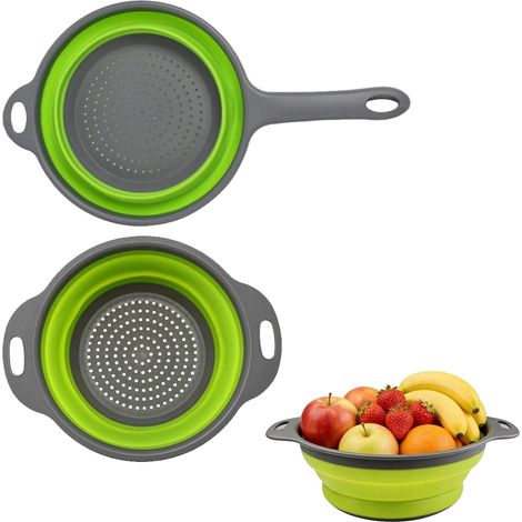 2 Pièces Passoire Pliable, Passoire Cuisine Pliable, avec Dispositif de Suspension, Egouttoir Pates, Passoires Retractable, pour égoutter les Pâtes, les Légumes et les Fruits (1/5)