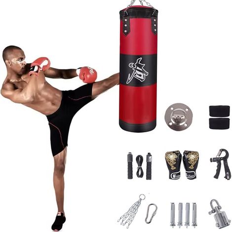Sac De Frappe,Sac De Frappe Adulte,Sac De Boxe,15PCS Suspension Boxe Punching Bag avec Gants,Bandages,chaîne,Rotation à 360°,pour Le Muay Thai et Les Combats (1/5)