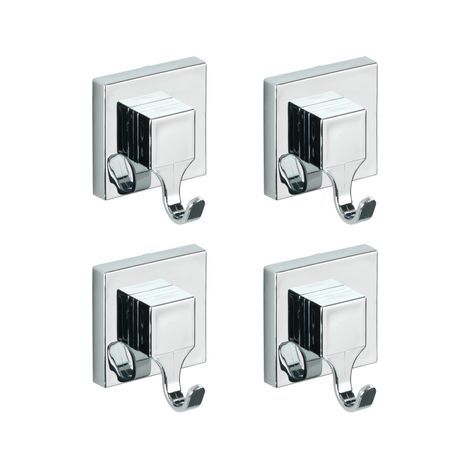 Lot de 4 Crochets porte serviettes muraux WENKO, Fixation Vaccum-Loc® sans perçage, repositionnable inclus, Charge jusqu'à 33kg, 6 x 7 x 5 cm, Argent