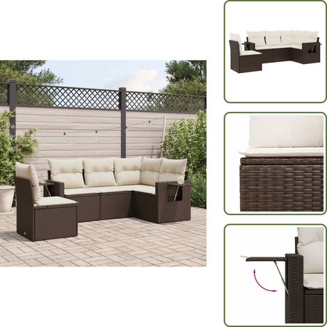 Cuscini da giardino - vidaXL Set Divano da Giardino 5 pz con Cuscini Marrone in Polyrattan - Arredamento da esterno