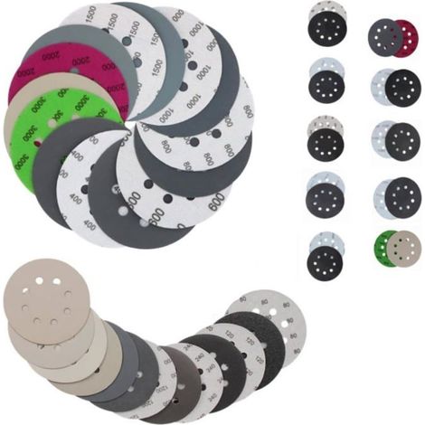 50 Pcs Disques De Ponçage 125 Mm Papier Abrasif Set 60 120 240 400 600 800 1000 1500 2000 3000 Disques Abrasifs 8 Trous Ponc[BI49] (1/5)