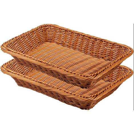 Corbeille a Pain en Poly Osier 35 x 25 x 7cm Panier,Corbeille Fruit,Panier Rangement,Panier de Service Rectangulaire pour la Cuisine, le Restaurant, le Magasin (brun) (1/5)