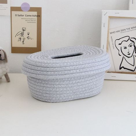 Aufbewahrungsbox für den Schreibtisch, einfacher handgefertigter Aufbewahrungskorb aus Baumwollgarn, Taschentuchbox im japanischen Stil, graue Taschentuchbox aus Baumwollseil (1/5)