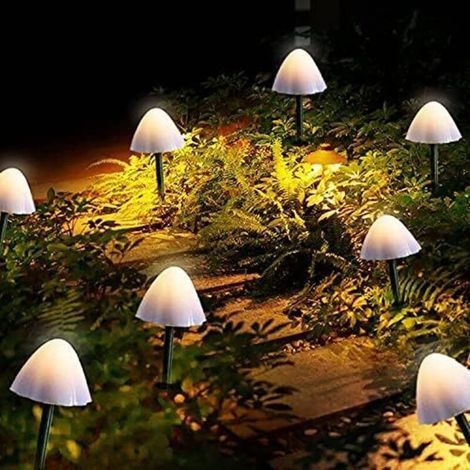 Luci solari da giardino per esterni, confezione da 12 luci a LED a forma di fungo per vialetti, luci decorative a energia solare, luci da esterno impermeabili con paletto per paesaggistica (1/4)