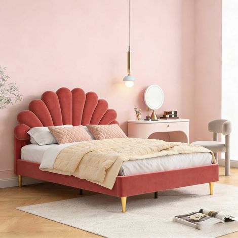 Letto matrimoniale 140x200 cm in velluto bordeaux, letto imbottito con testiera a petalo, rete a doghe, design elegante per adulti
