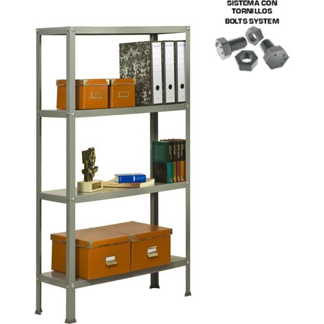Estantería metálica con tornillos SIMON HOME de 4 estantes (160x80x30cm) GRIS (1/5)