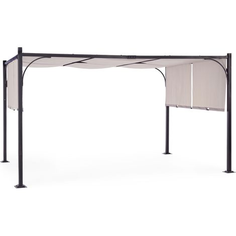 Gazebo pergola 4x3 m con struttura in acciaio verniciato antracite e telo grigio - Cedro