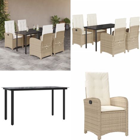 5-tlg. Garten-Essgruppe mit Kissen Beige Poly Rattan - Gartenmöbel - Gartenessgruppe (1/5)