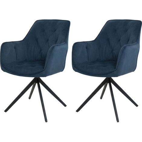Set 2x sedie HHG-503 sala da pranzo soggiorno imbottite girevoli tessuto, blu