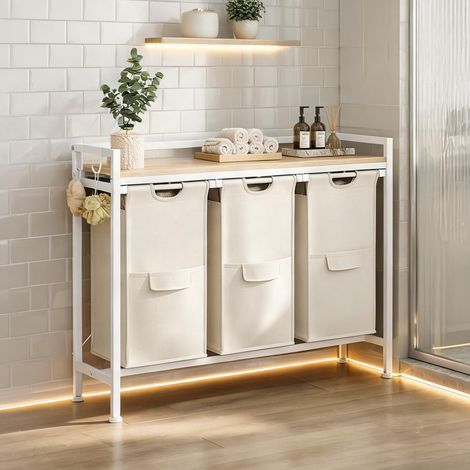 Colonne de rangement salle de bain avec 3 paniers amovibles (1/5)