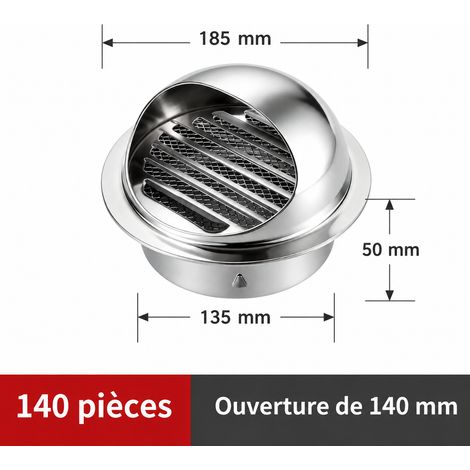 Chapeau de ventilation mural extérieur en acier inoxydable 304 brillant extra épais 140 mm 304 140mm réf 5929 – Livraison gratuite