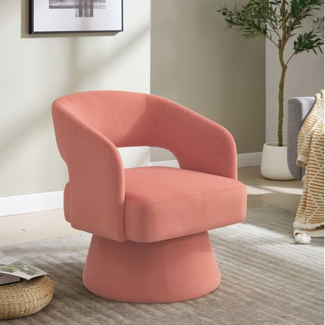 Poltrona girevole 360° in chenille rosa, 68x66x75 cm, seduta imbottita REDOM (1/5)