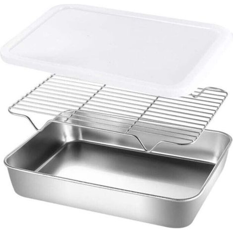 Stainless Steel Baking Tray with Rack for Oven and Biscuit Tray (26 x 20 x 5 cm), (1/4)